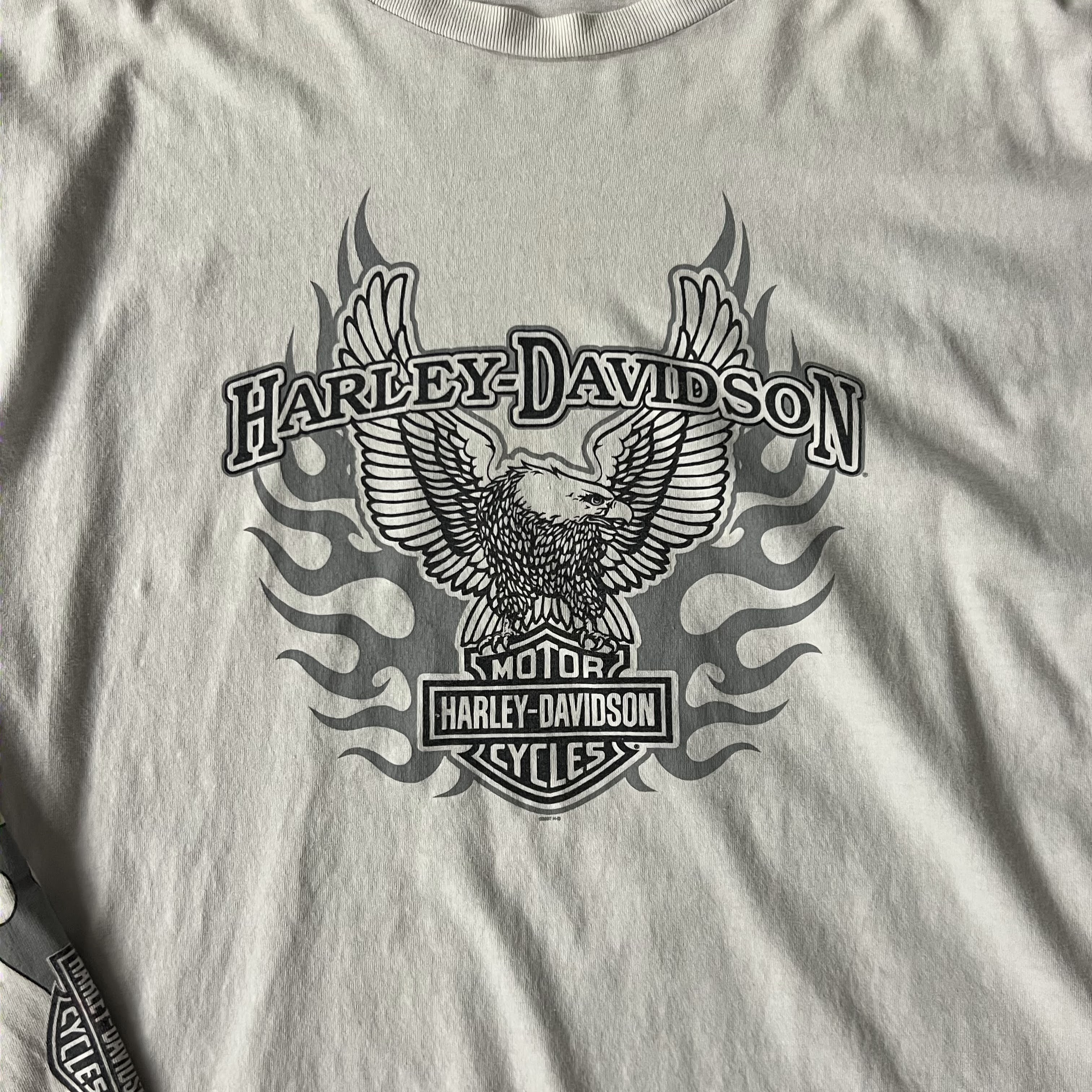 Y2K Harley Davidson White Worn In Long Sleeve Tee XXL