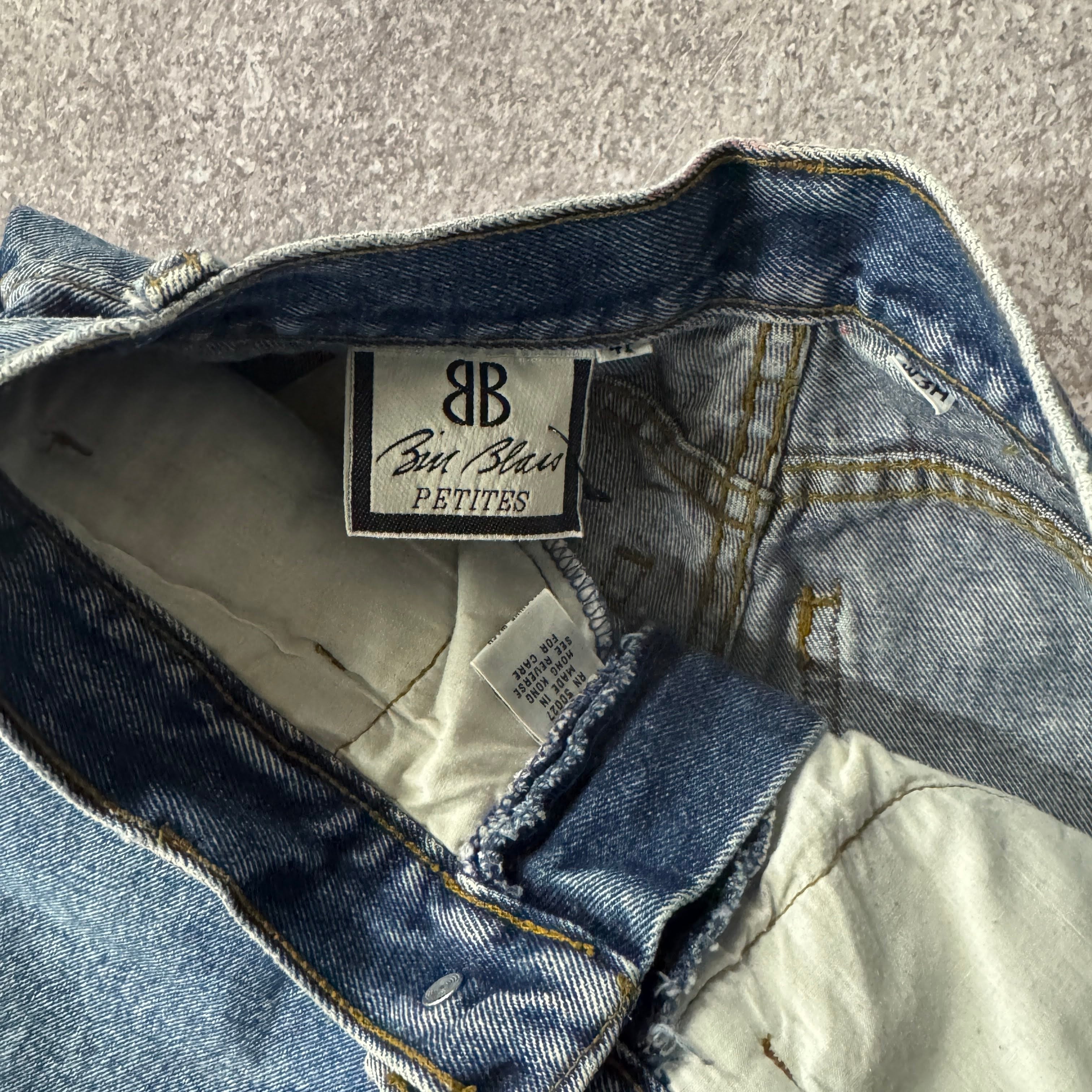 90s Bill Blass Petites Denim Shorts Blue Embroidered Size 4P