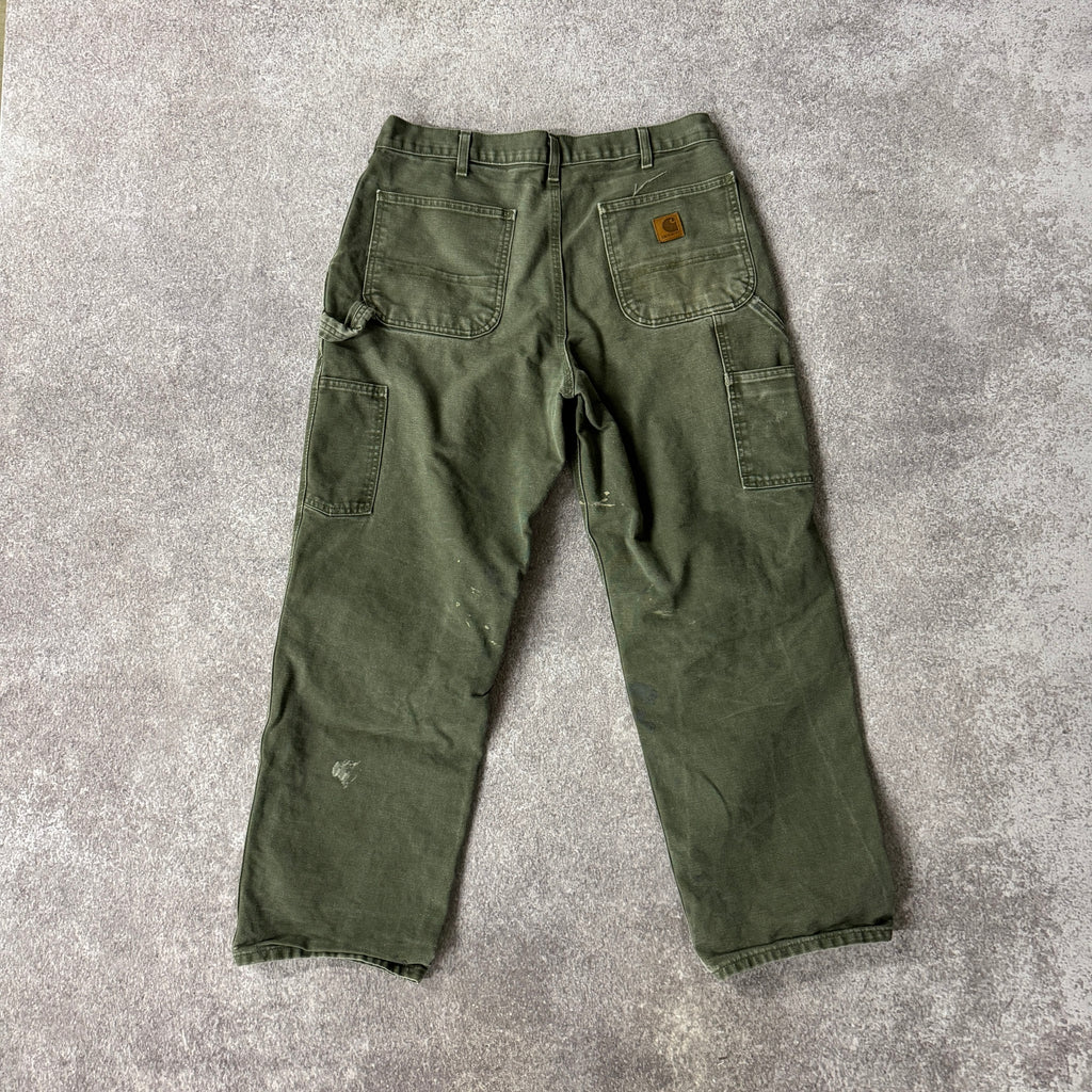 2020s Carhartt Carpenter Green Distressed Pants 34W x 30L