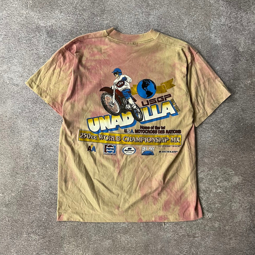 80s Unadilla World Championship Motocross Screen Stars Tie-Dye Tee L