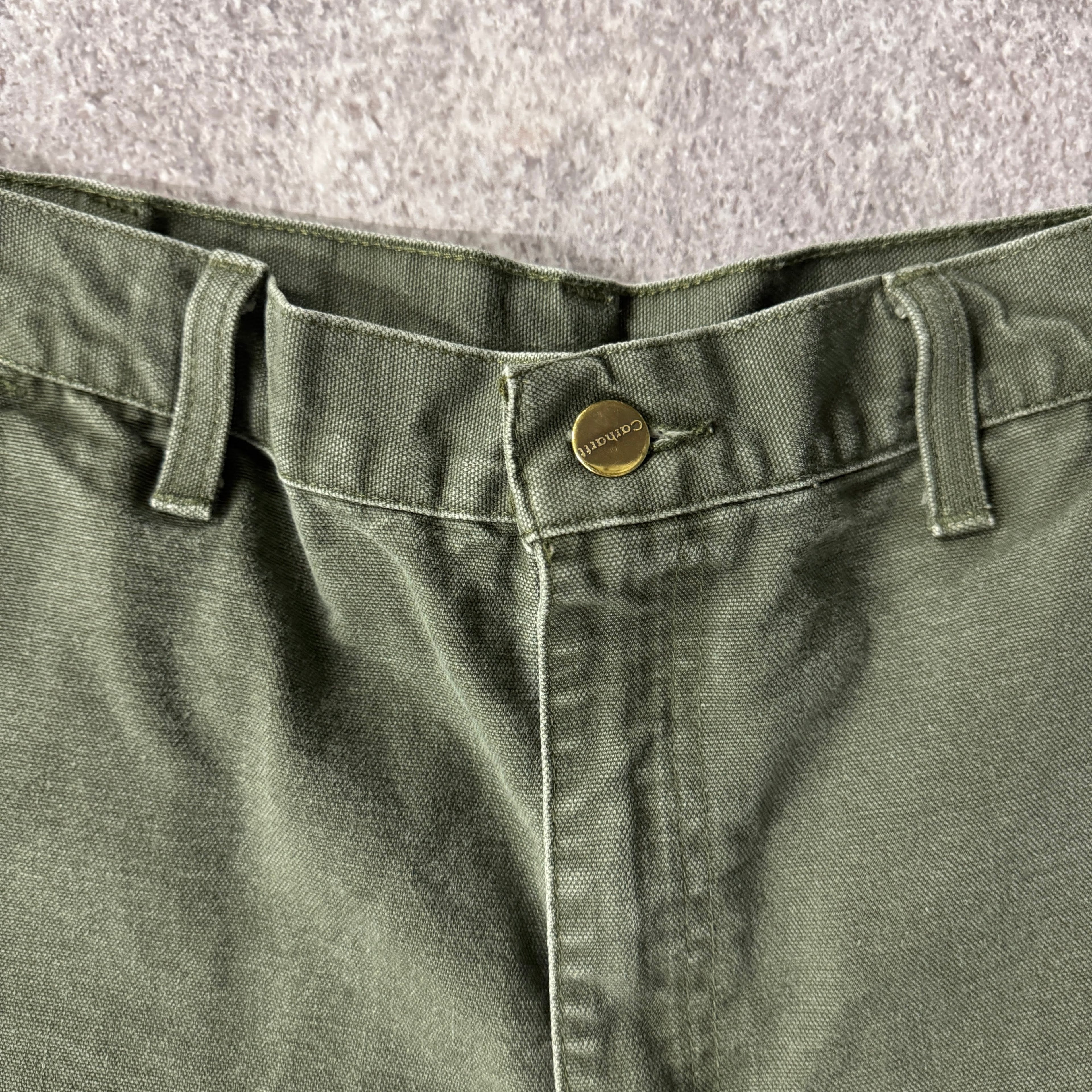 Y2K Carhartt Duck Canvas Green Worn In Shorts 36W x 9L
