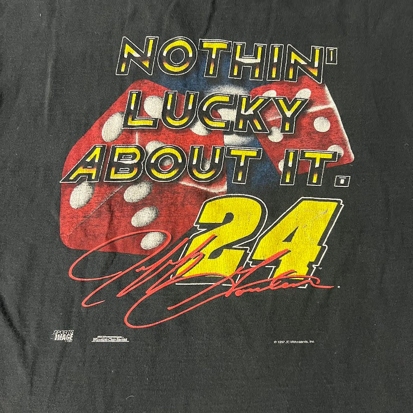 1997 Jeff Gordon Nothin' Lucky Logo Back Graphic Faded Vintage Tee L