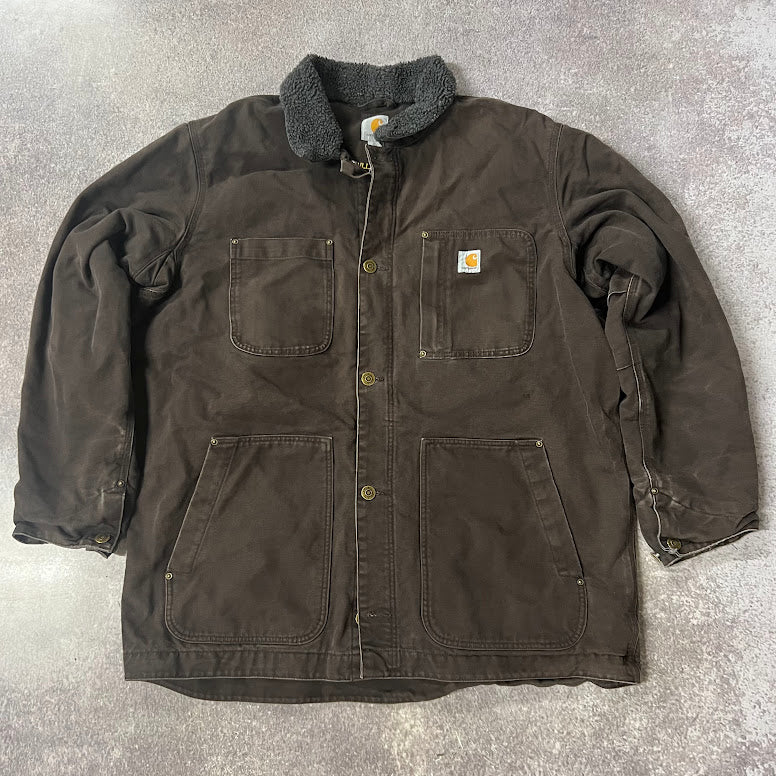 2010s Carhartt Sherpa Fleece Lined Workwear Outdoor Brown Jacket XL