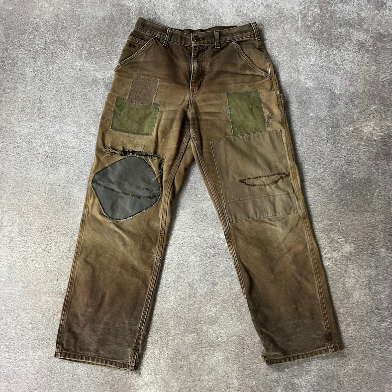 90s Carhartt Workwear Distressed Patchwork Heavyweight Brown Jeans 30x29