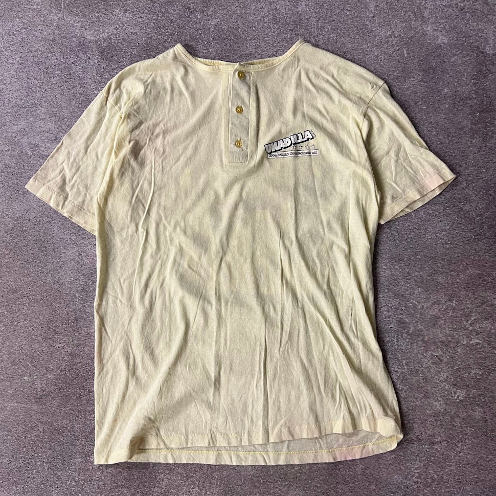 80s Unadilla World Championship Motocross Big Logo Back Graphic Faded Yellow Tee XL