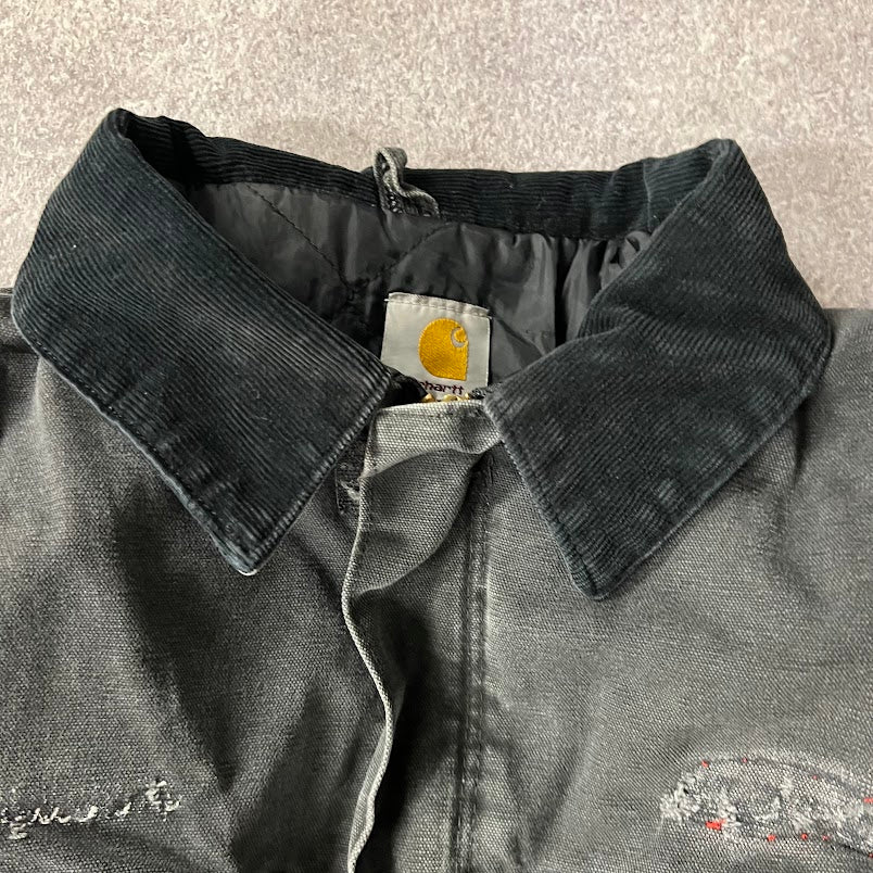 2010s Carhartt Corduroy Collar Quilt Lined Workwear Black Jacket XL