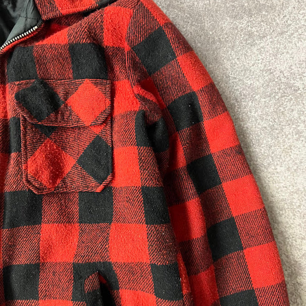 Vintage 80s Brewster Buffalo Plaid Lumberjack Jacket Small Red Black Workwear