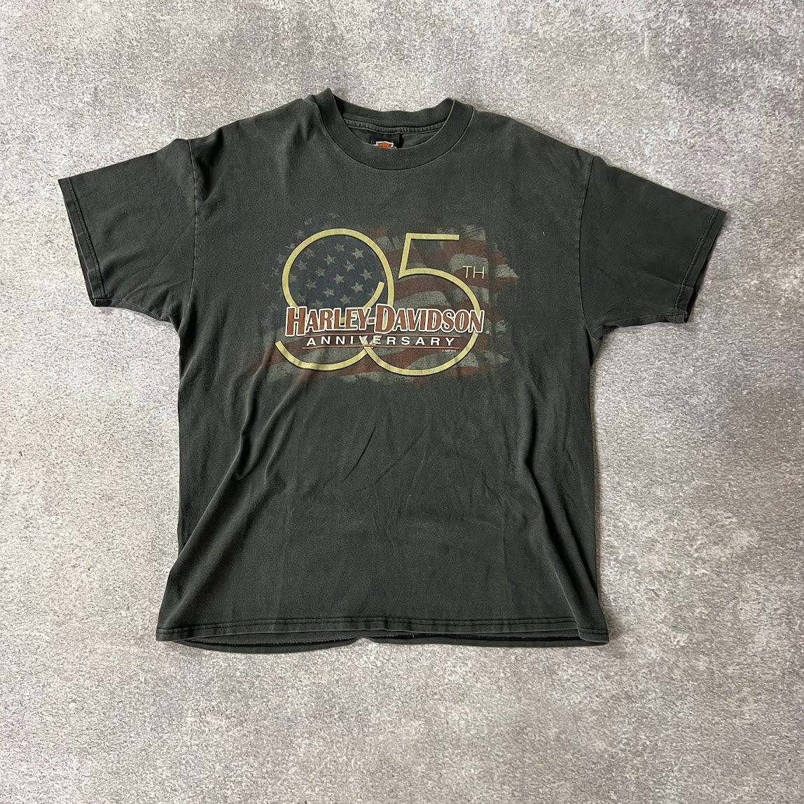 90s Harley Davidson Ellington, CT Gray Worn In Tee XL
