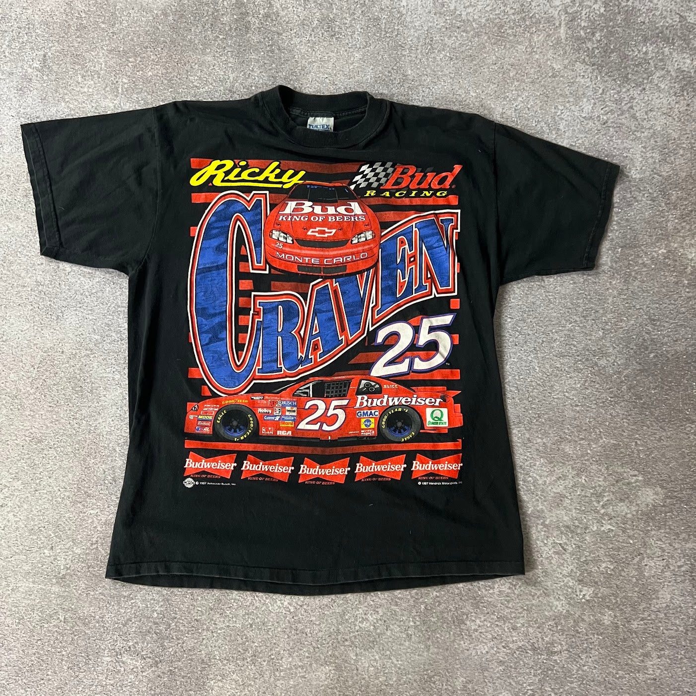 1997 Ricky Craven NASCAR Big Logo Single Stitch Faded Tee L