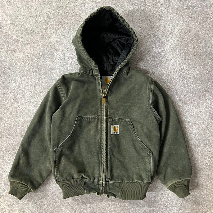 Y2K Carhartt Kids Quilt Lined Workwear Outdoor Green Jacket S