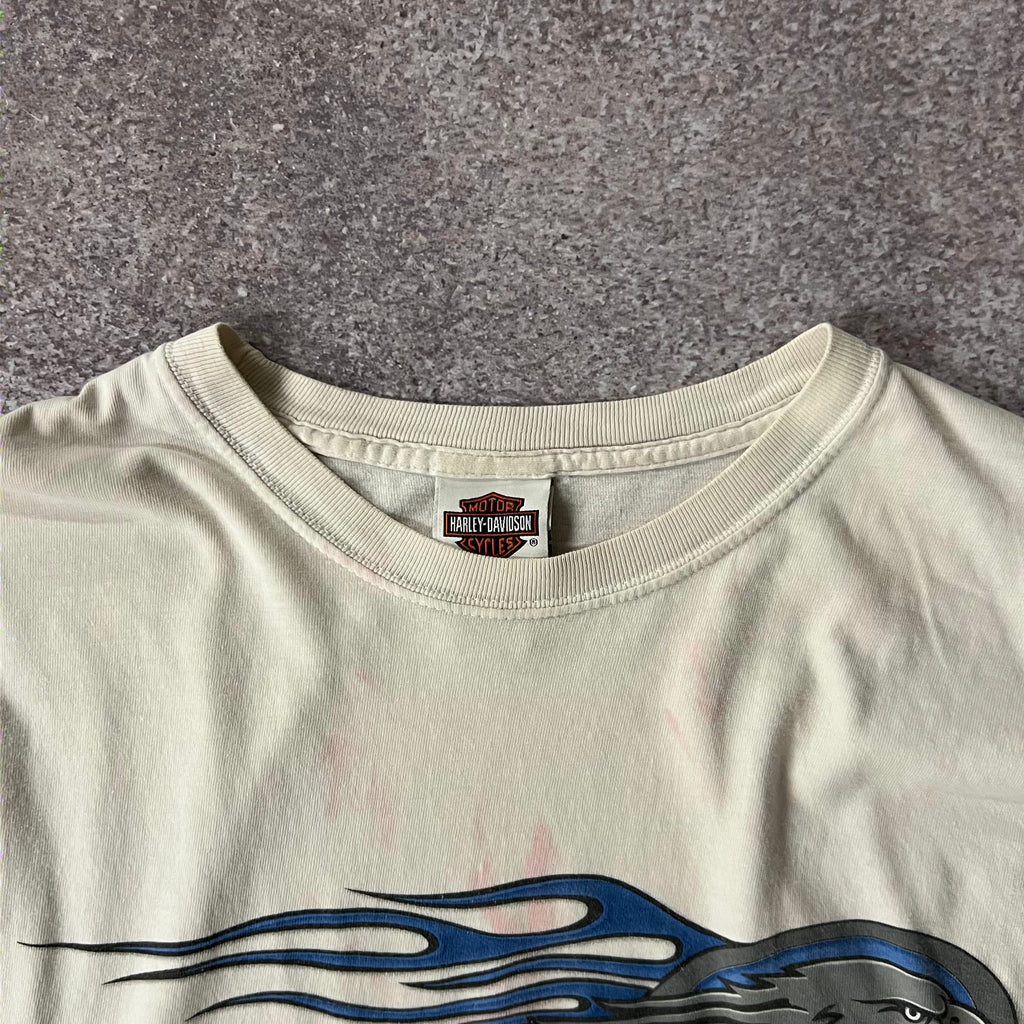 Y2K Harley Davidson White Worn In Long Sleeve Tee XL