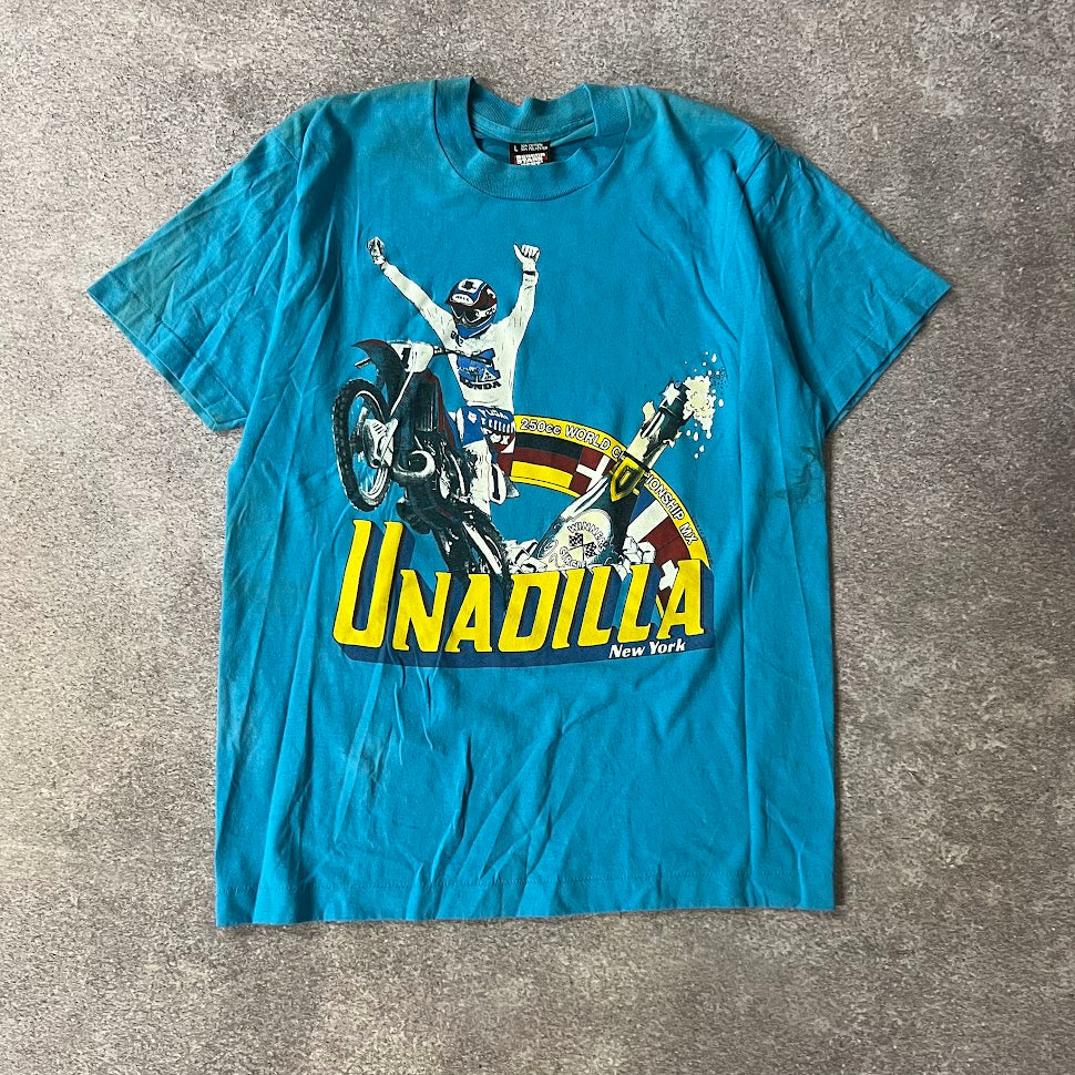 1988 Unadilla World Championship Motocross Screen Stars Faded Blue Tee L