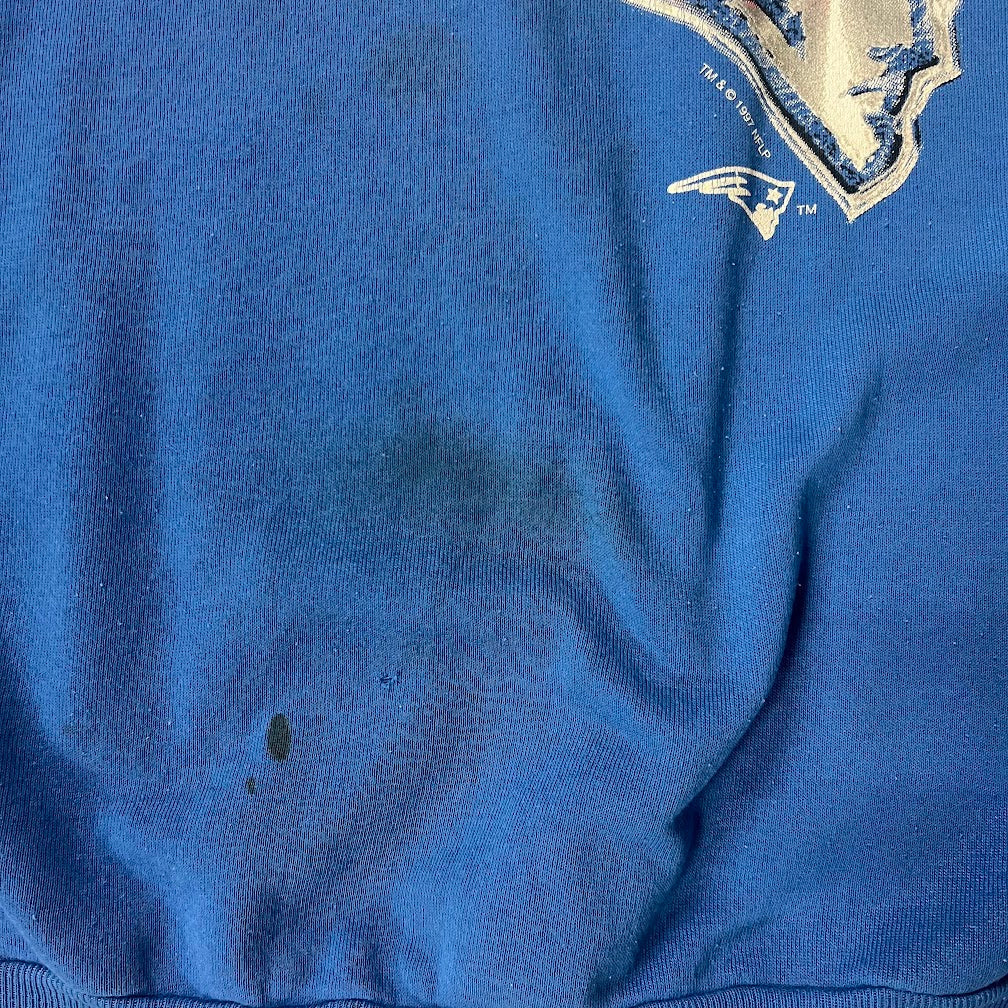 90s New England Patriots NFL Big Logo Distressed Cracked Print Crewneck XL