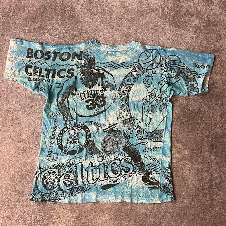 1991 Bird on the Blitz AOP Magic Johnson Tees NBA Single Stitch Vintage Tee XL