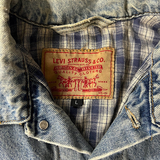 80s Levi's Blanket Lined Distressed Workwear Vintage Blue Jacket L