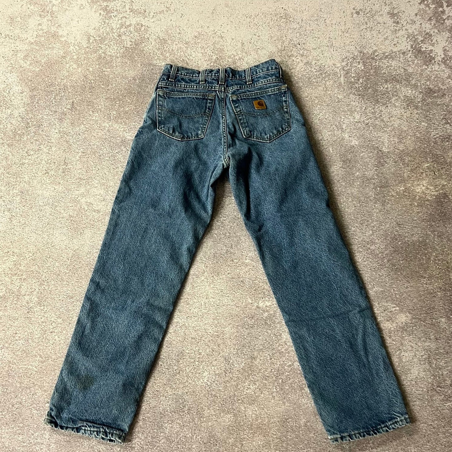 90s Carhartt Plaid Lined Blue Distressed Workwear Pants 28W x 30L