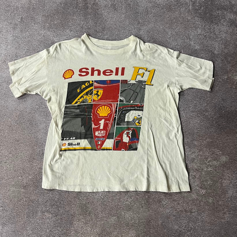 90s Shell Ferrari F1 1996 Big Logo Single Stitch Boxy Tee L