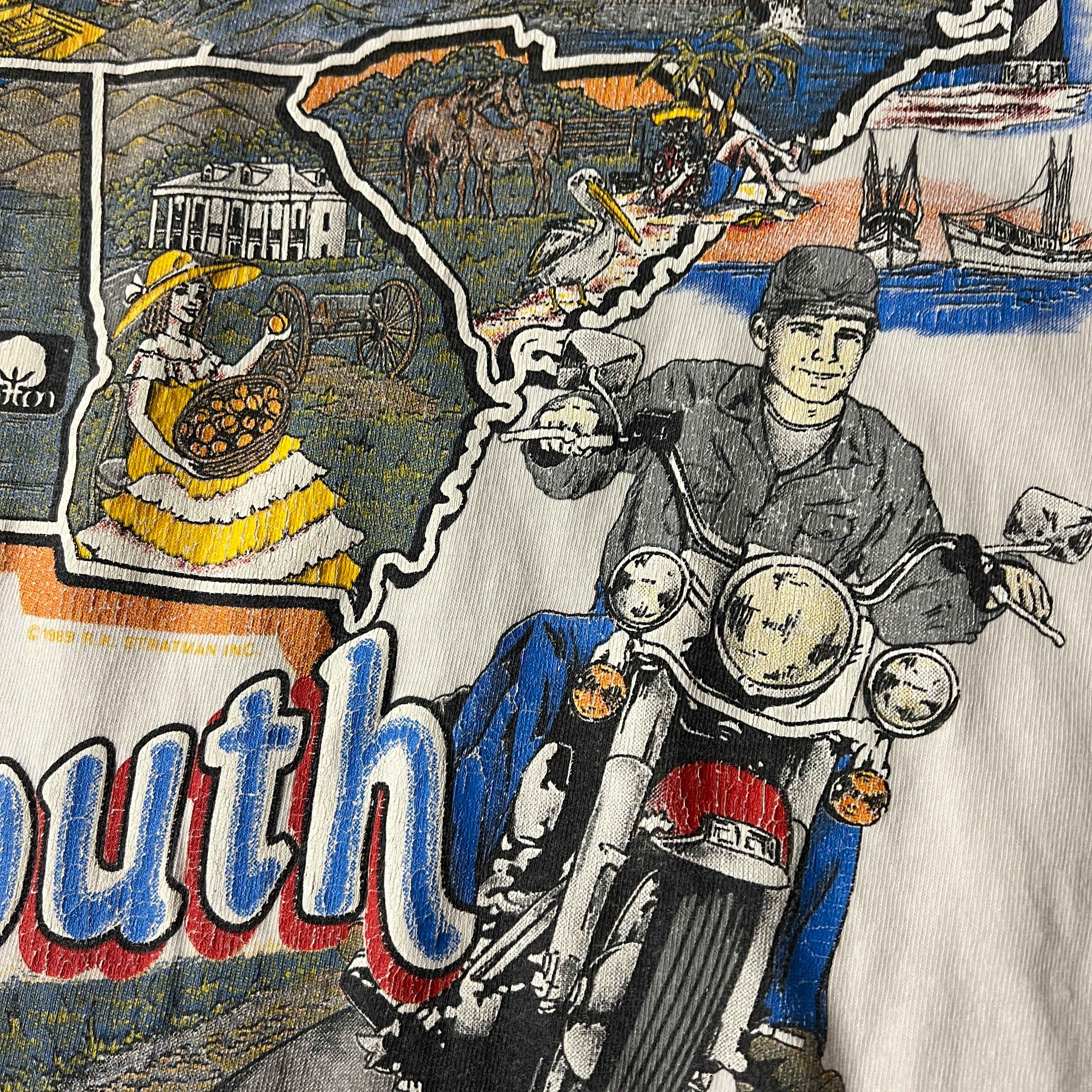 80s Harley Davidson El Paso Texas White Cracked Print Tee XL