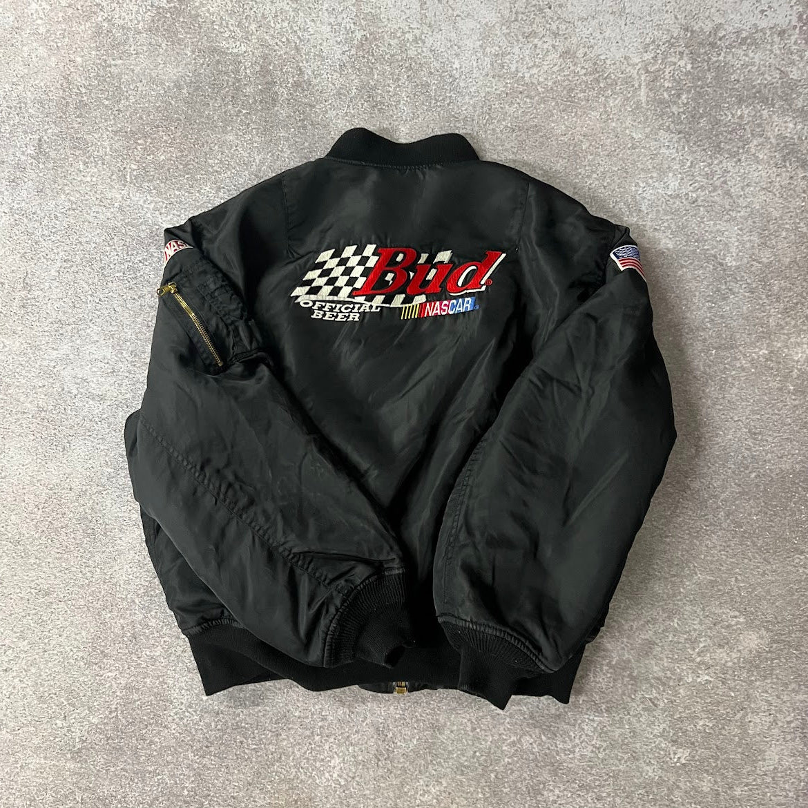 Y2K Dale Jr NASCAR Big Logo Back Graphic Embroidered Puffer Jacket L