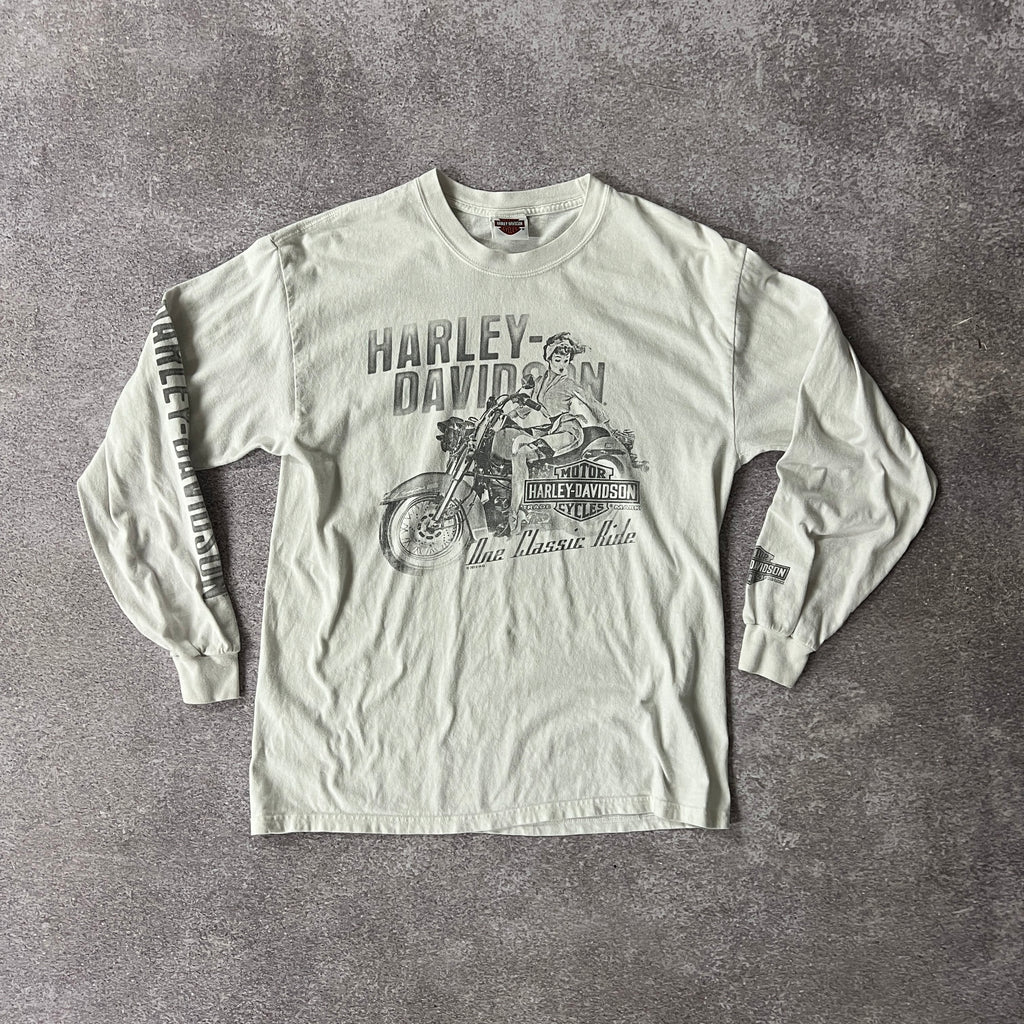 2010s Harley Davidson White Back Graphic Long Sleeve Tee L