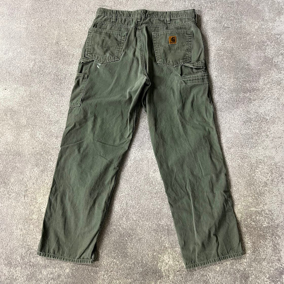 2010s Carhartt Workwear Faded Loose Green Vintage Pants 36x32