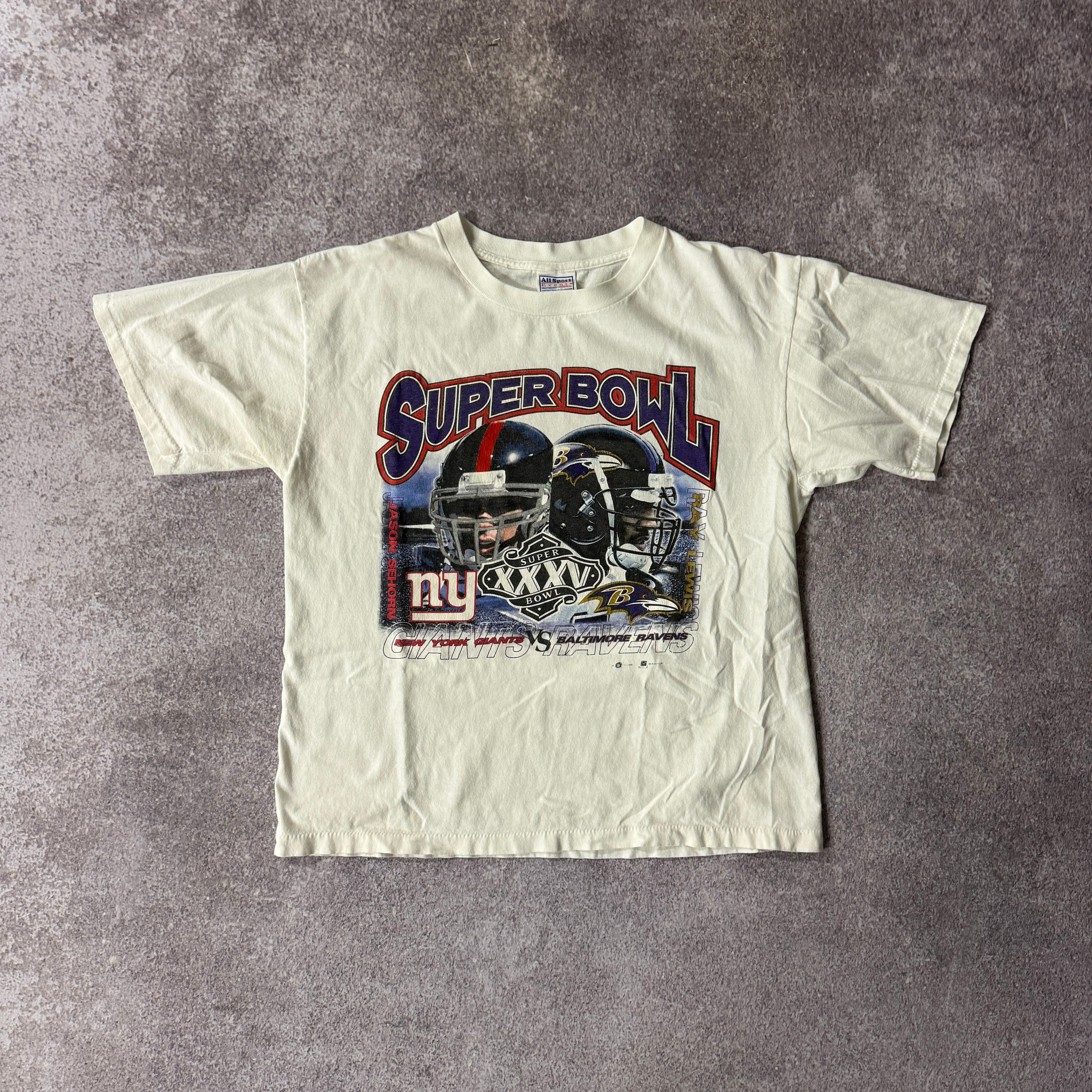 Y2K Giants vs Ravens Superbowl XXXV Single Stitch Tee L
