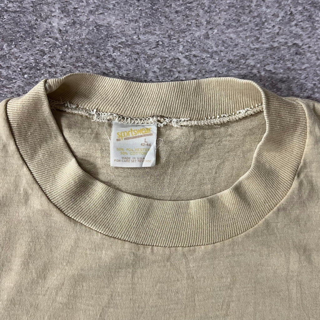 80s Sportswear Tan Big Logo Single Stitch Tee L