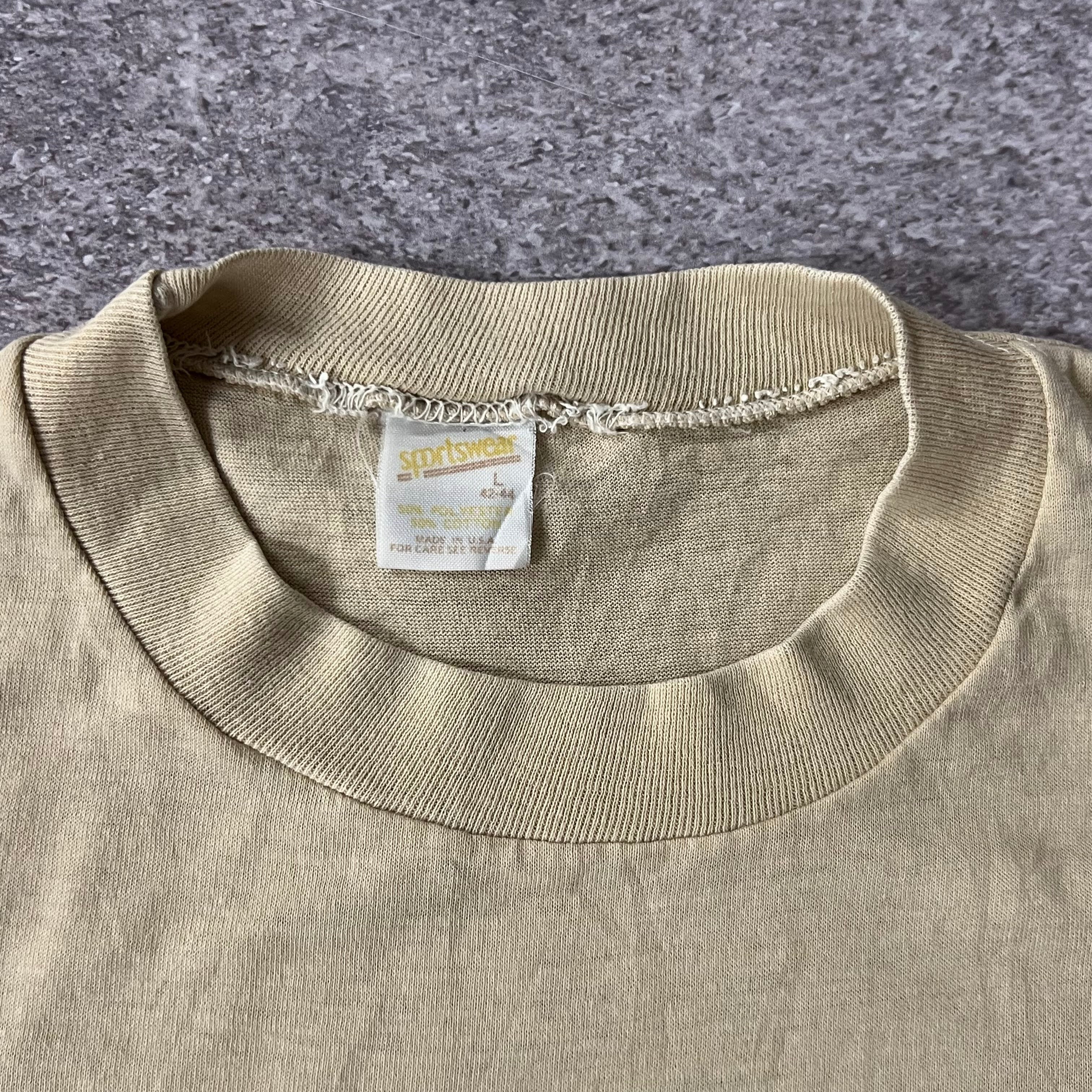 80s Sportswear Tan Big Logo Single Stitch Tee L