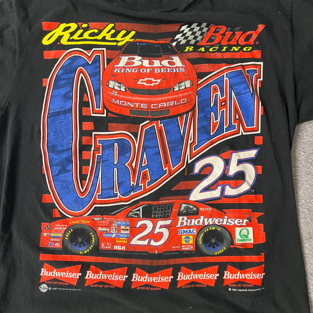 1997 Ricky Craven NASCAR Big Logo Single Stitch Faded Tee L