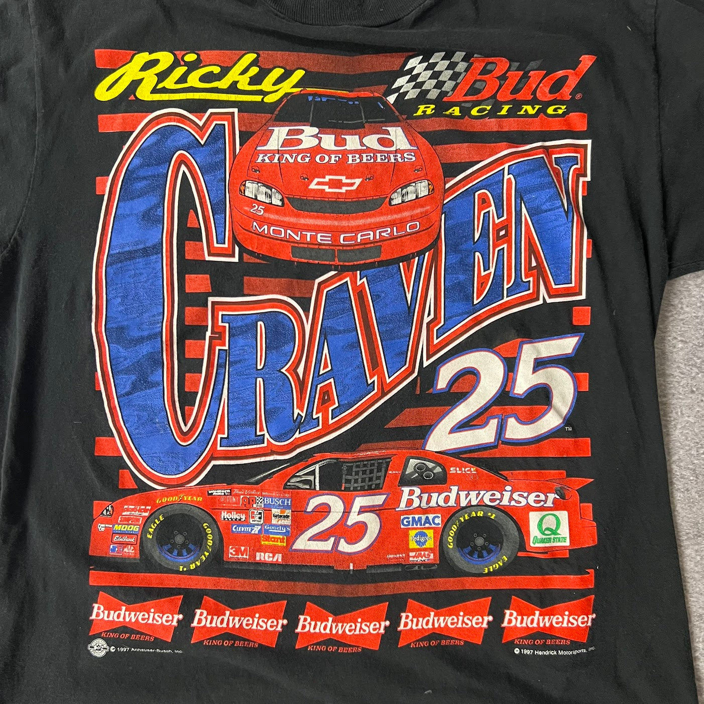 1997 Ricky Craven NASCAR Big Logo Single Stitch Faded Tee L