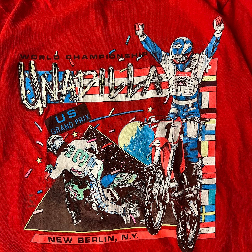1990 Unadilla  Grand Prix Motocross Big Logo Back Graphic Red Tee M