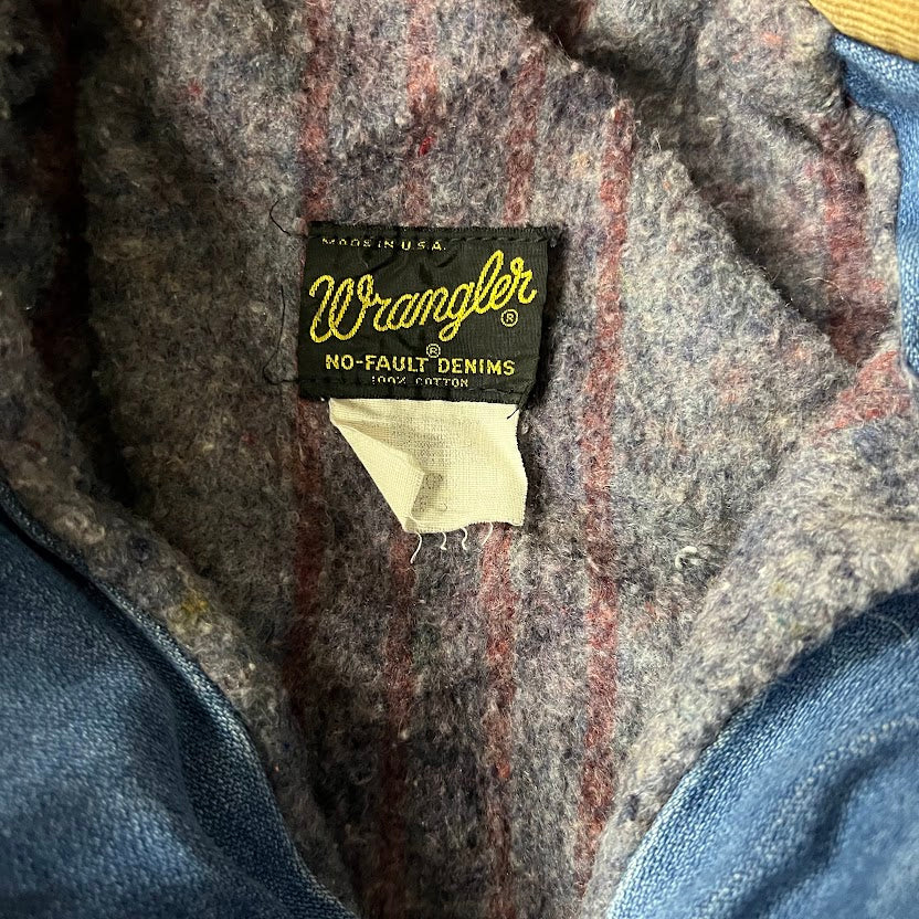 80s Wrangler Blanket Lined Made in USA Workwear Vintage Blue Jacket S