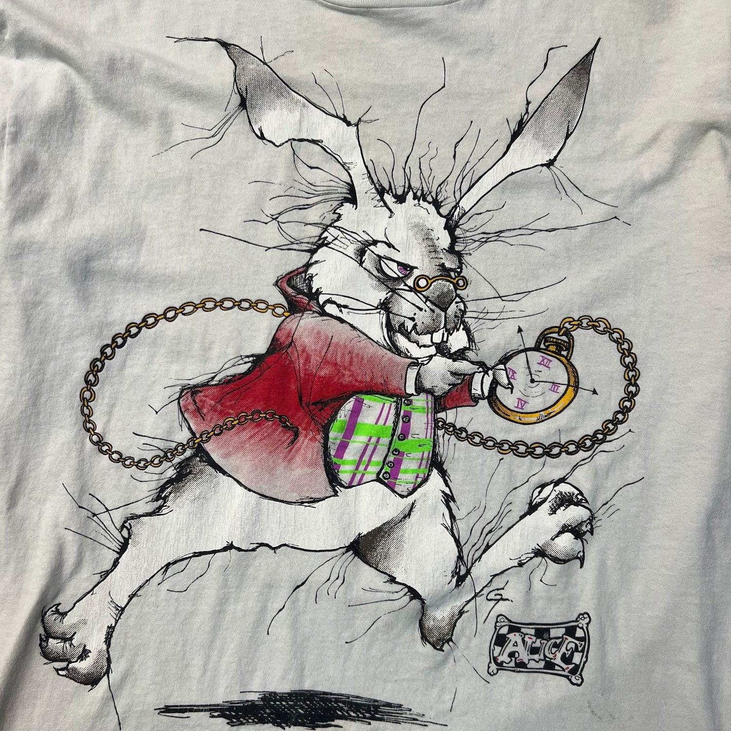 90s Andazia Alice In Wonderland White Rabbit Tee Large SS Grail