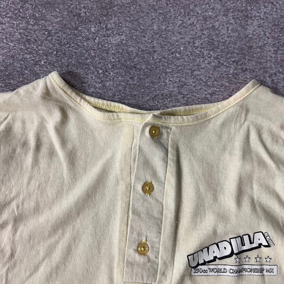 80s Unadilla World Championship Motocross Big Logo Back Graphic Faded Yellow Tee XL