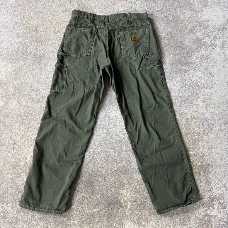2010s Carhartt Workwear Faded Loose Green Vintage Pants 36x32