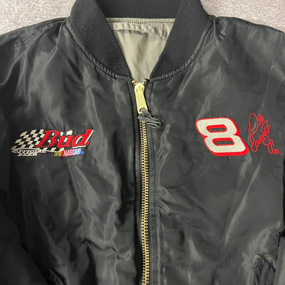 Y2K Dale Jr NASCAR Big Logo Back Graphic Embroidered Puffer Jacket L