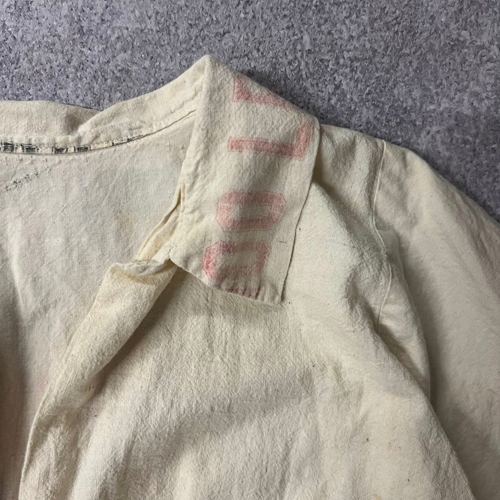 Upcycled Handmade Flour Sack Linen Distressed Vintage Blouse S