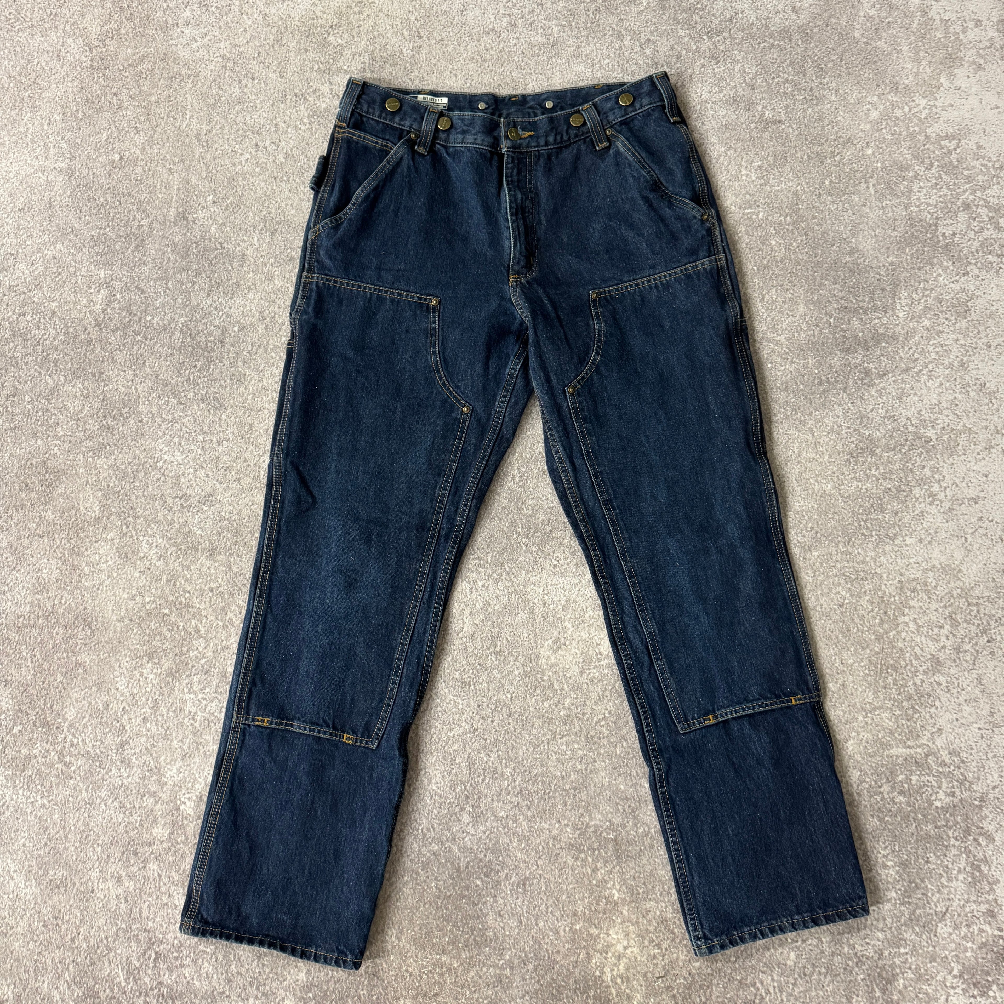 2020s Carhartt Carpenter/Double Knees Blue Relaxed Workwear Jeans 33W x 32L