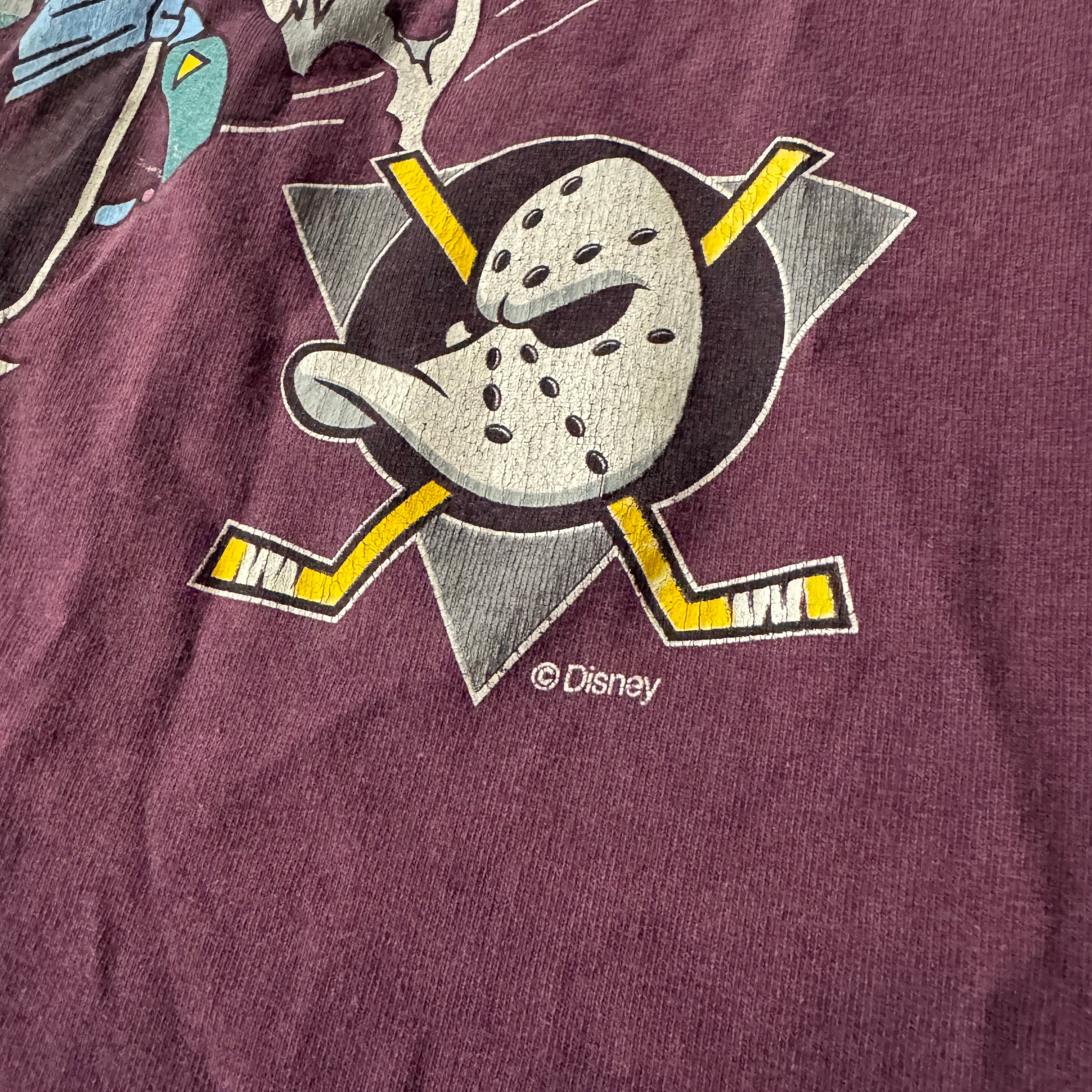 90s Anaheim Mighty Ducks Nutmeg Mills Cracked Print Tee M