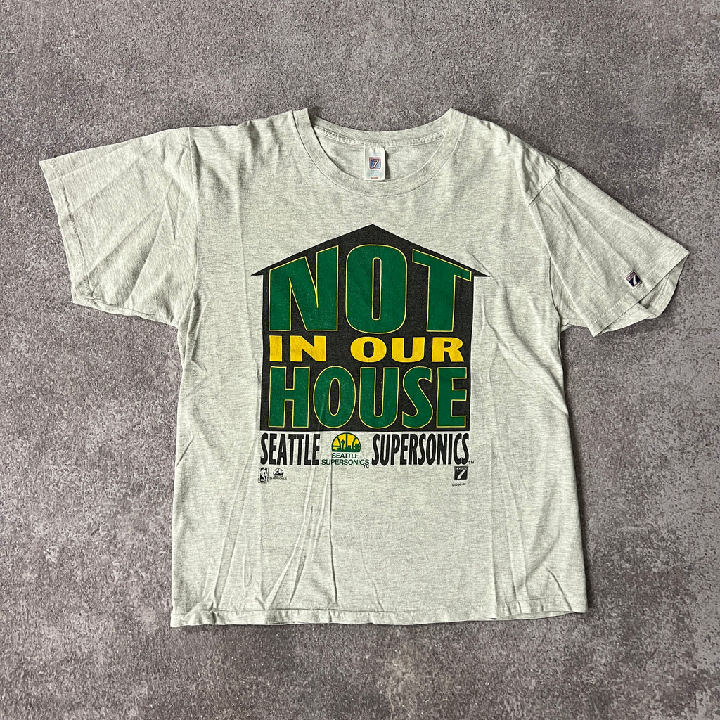90s Seattle SuperSonics Logo 7 Cracked Print Tee XL