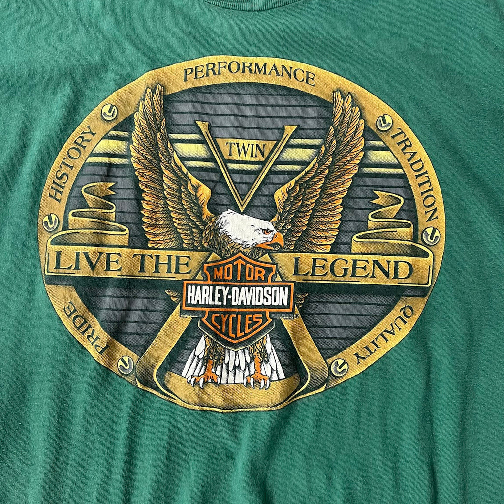 Y2K Harley Davidson Edinburgh, Scotland Green Worn In Tee XL