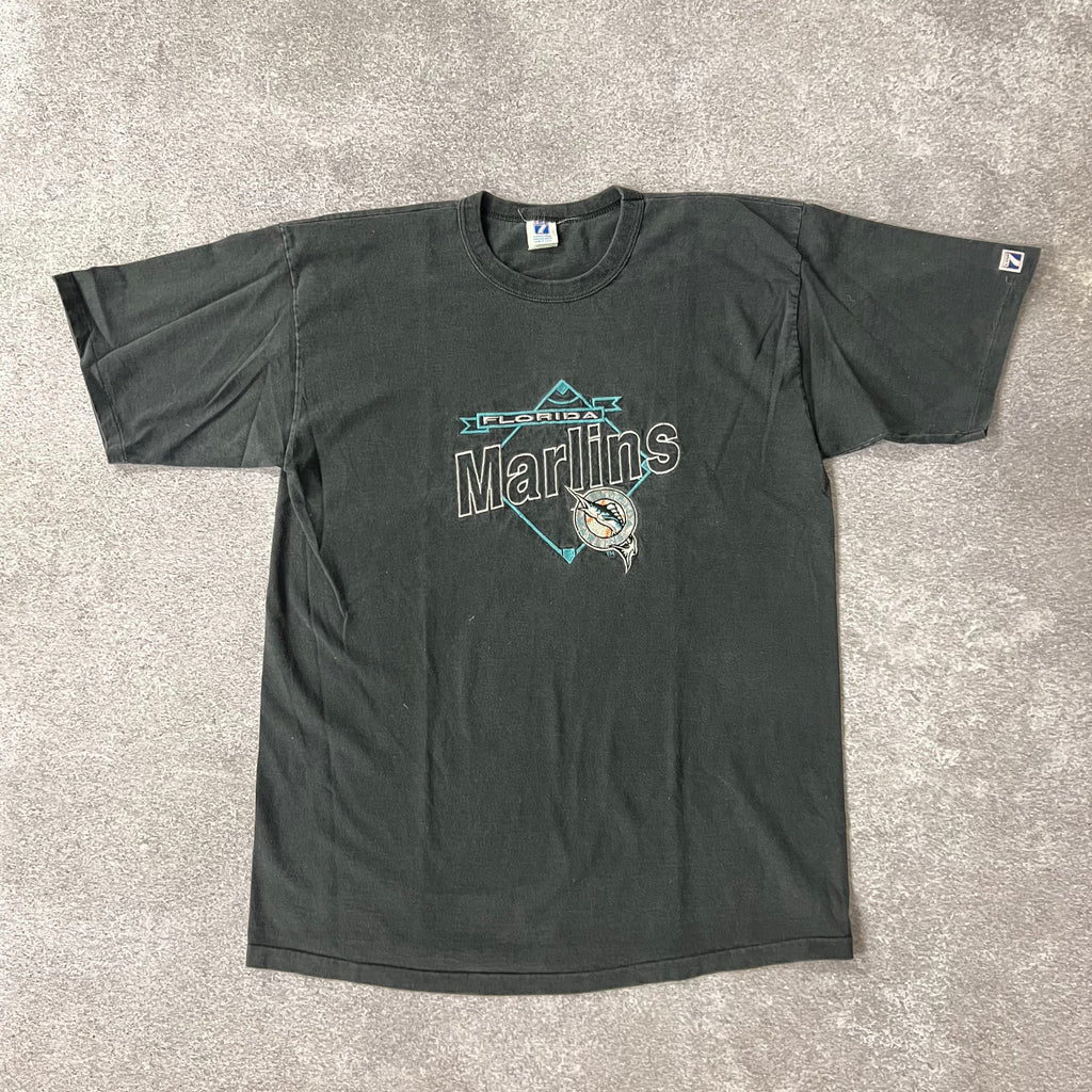 90s Florida Marlins Logo 7 Embroidered Single Stitch Tee L