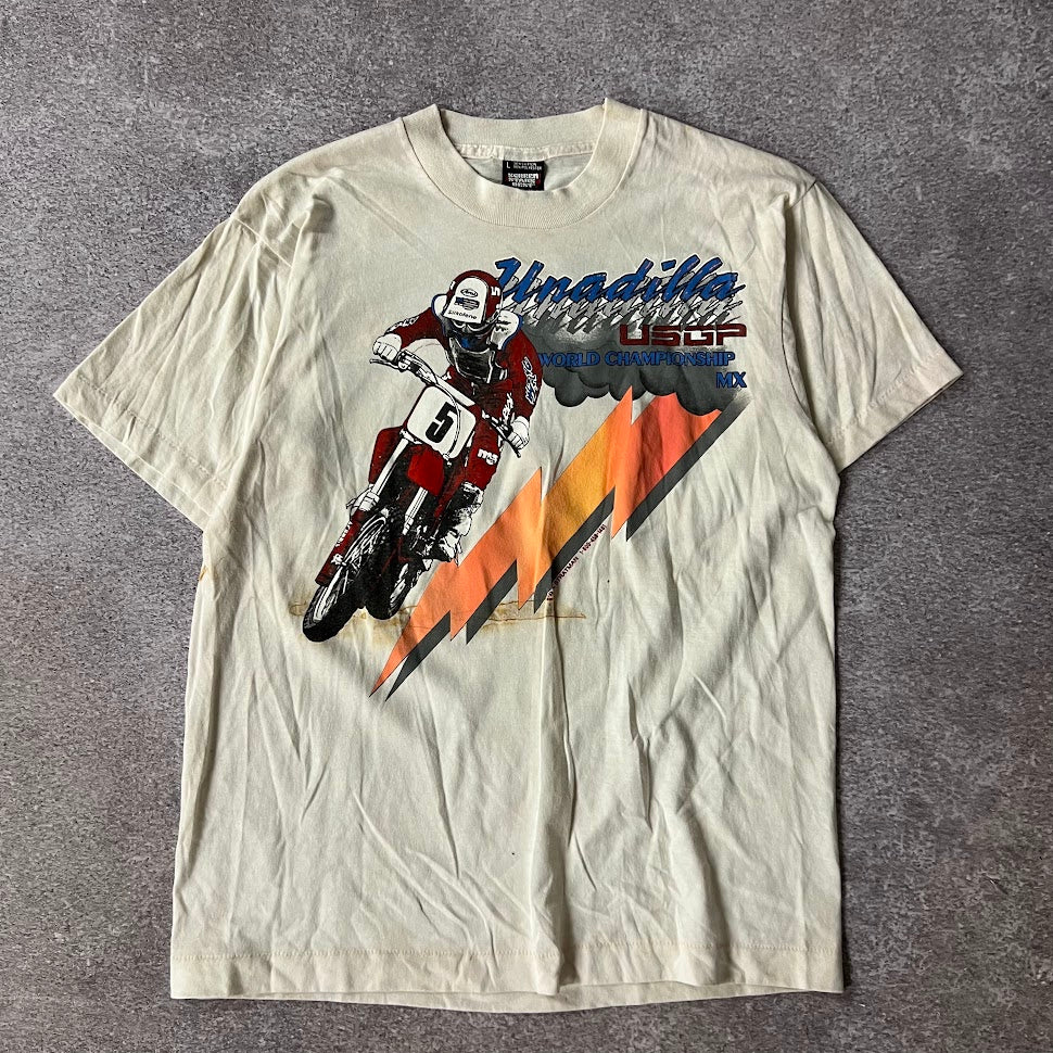 1989 Unadilla World Championship Motocross Screen Stars White Tee L