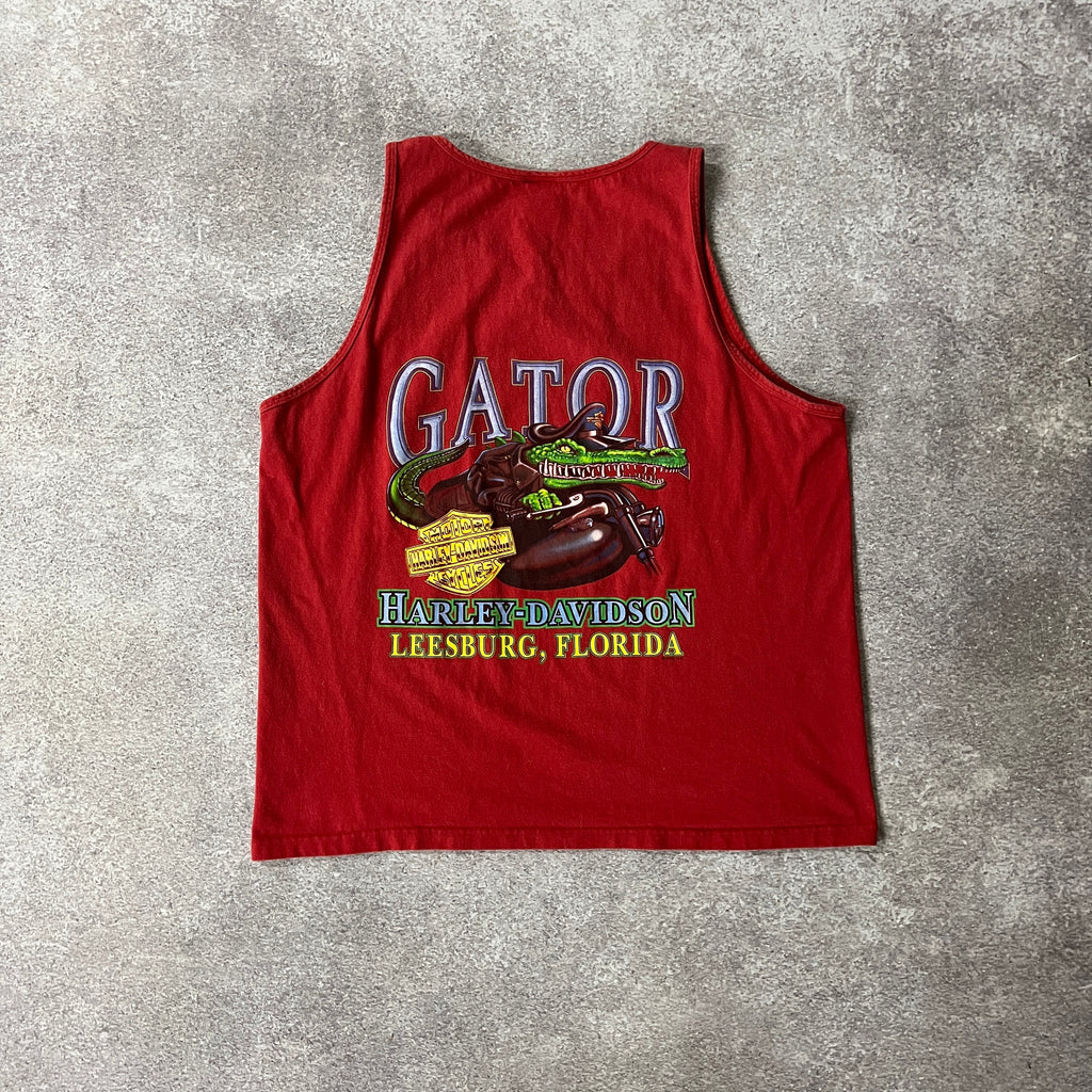 2010s Harley Davidson Leesburg, Florida Red Worn In Tank Top XL