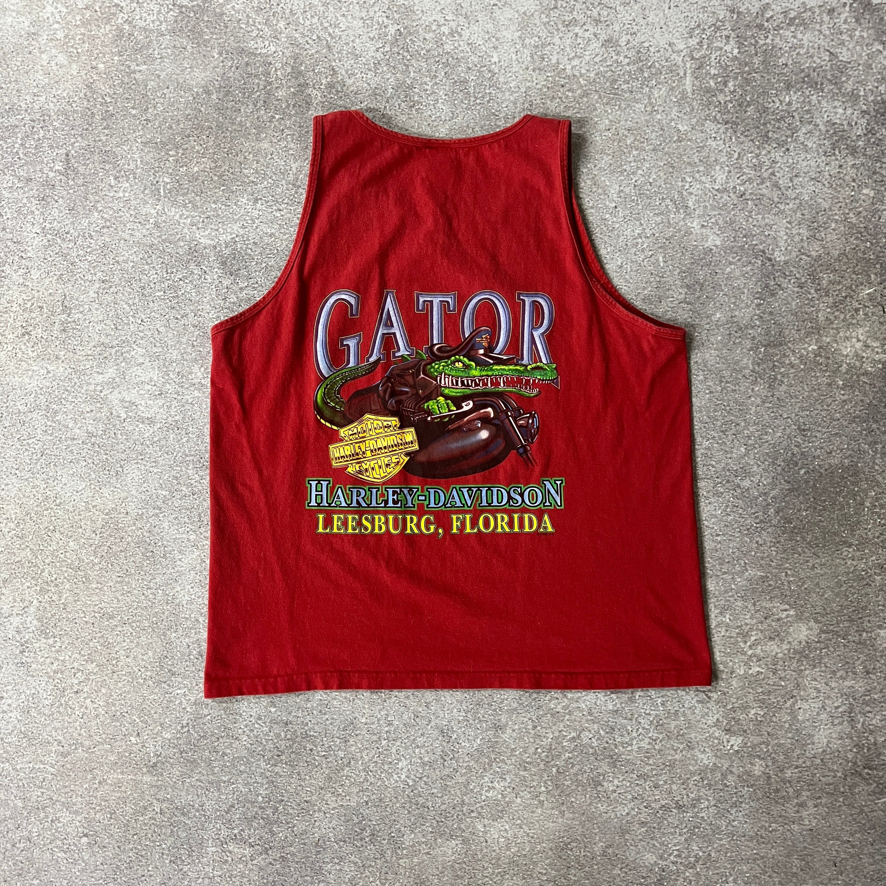 2010s Harley Davidson Leesburg, Florida Red Worn In Tank Top XL