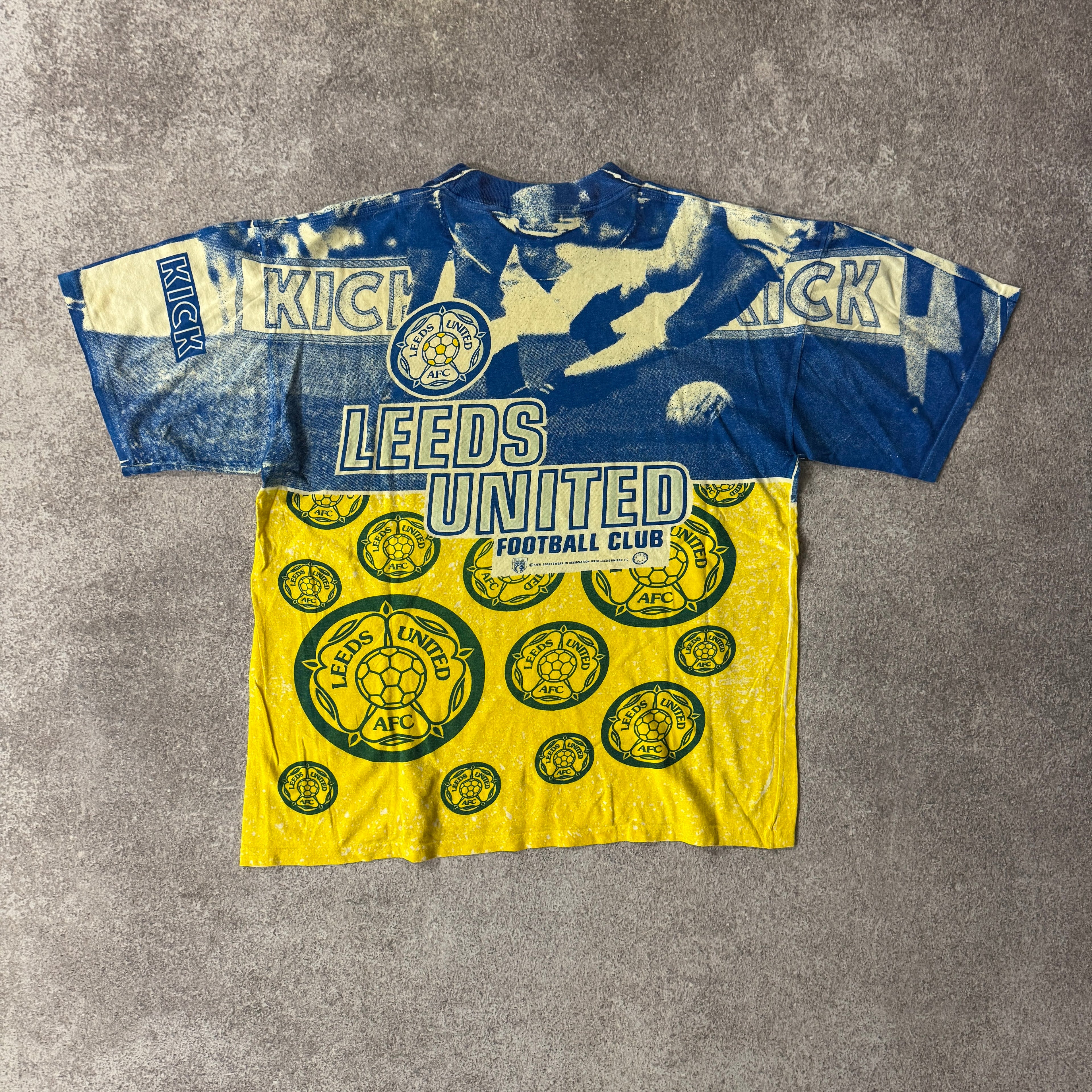 90s Leeds United F.C. Kick Sportwear All Over Print Tee XL