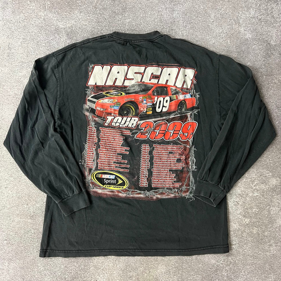 2009 NASCAR Tour Big Logo Cracked Print Faded Long Sleeve Tee L