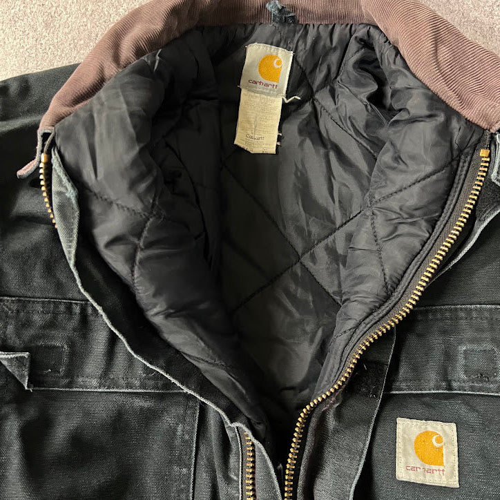 Y2K Carhartt Corduroy Collar Quilt Lined Workwear Black Jacket M