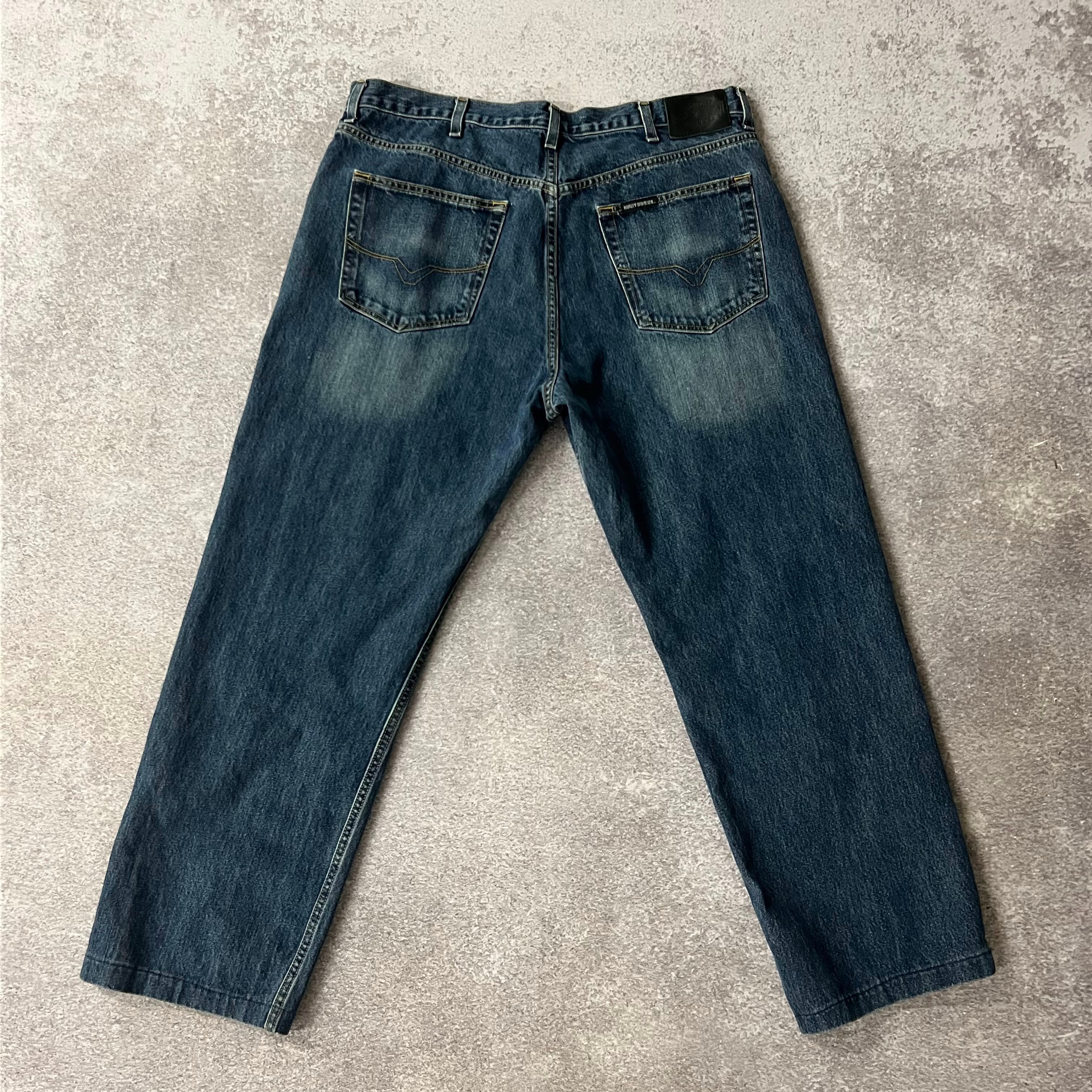 2010s Harley Davidson Blue Distressed Faded Jeans 40W x 32L