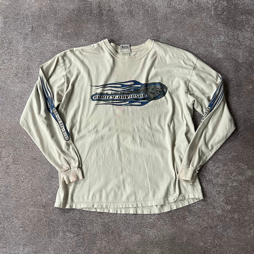 Y2K Harley Davidson White Worn In Long Sleeve Tee XL